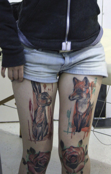 The watercolor leg tattoo is man's way of saying I tried failure and I 